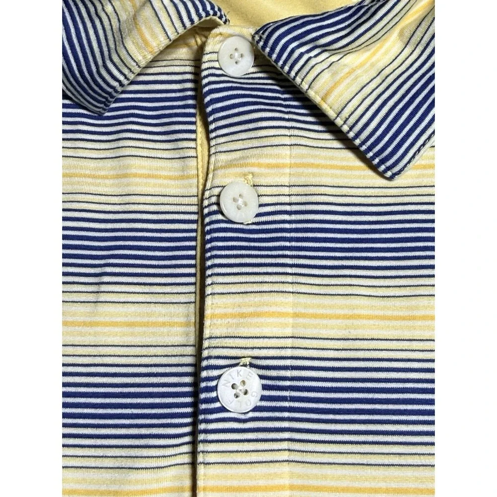 Nike Golf Mens XL Dri-FIT UV Striped Polo Shirt Blue Yellow Short Sleeve